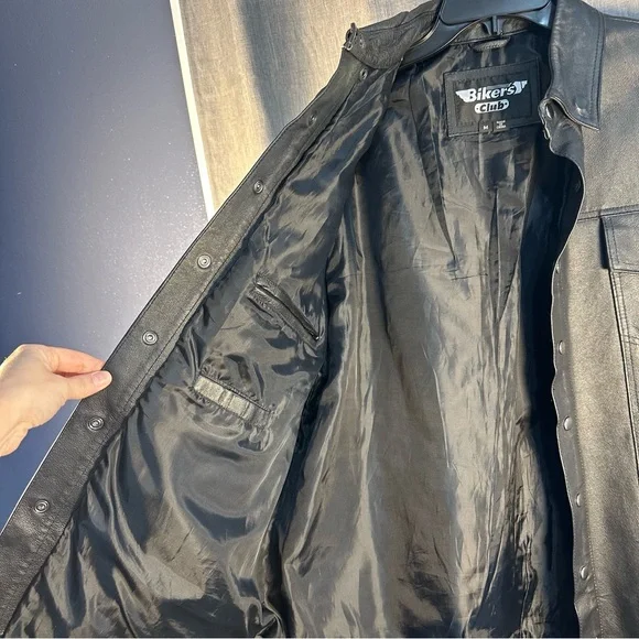Bikers Club Black Genuine Leather Button-Up Jacket | Size M| Classic Moto Style - Picture 9 of 15